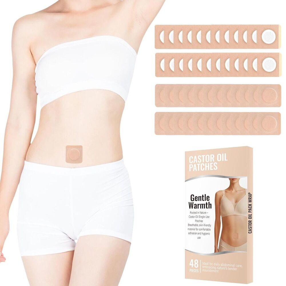 48PCS Castor Oil Patches Organic Cotton Self-Adhesive No-Wash Beige